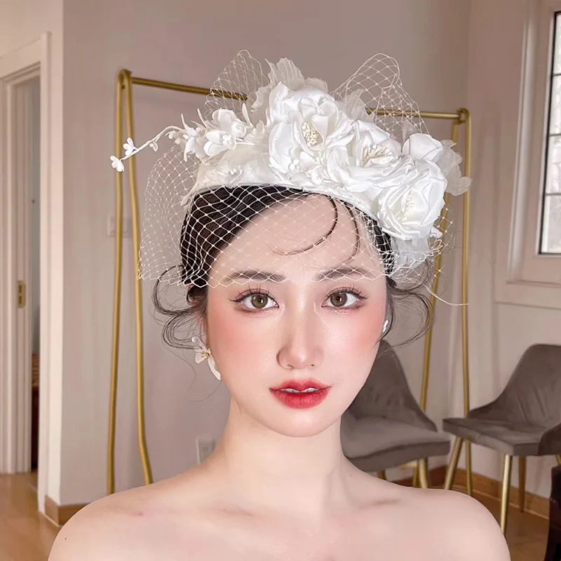 Hera NEW hot selling bridal white hats silk flower decorative party fascinators wedding hats