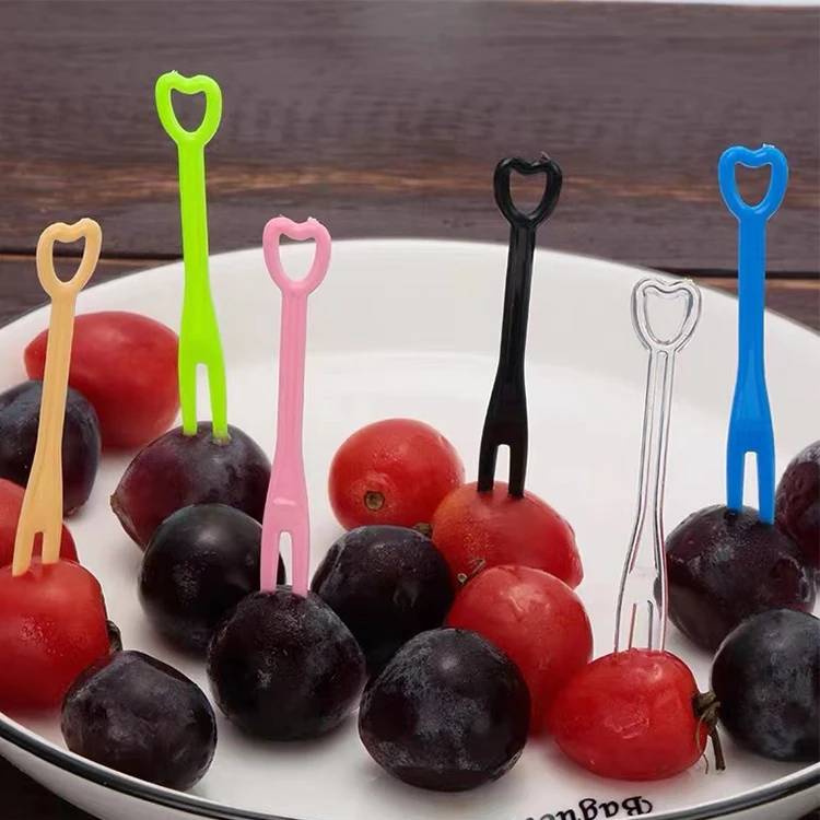 Heart shape mini small clear pink blue ps plastic snack fruit moon cake disposable fork