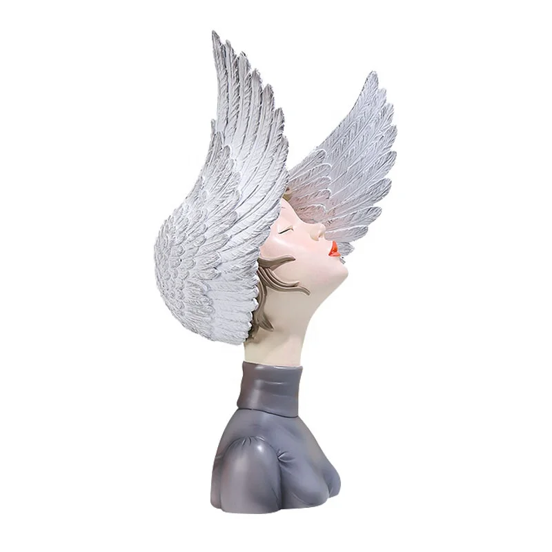 Скандинавская статуя девушки Dream Wings с головой красивой девочки из смолы украшения для свадьбы подарки поделки подарок на день рождения