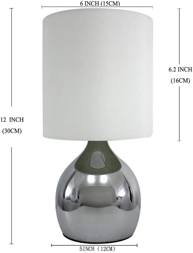 Mini Touch Lamp 4 Stage Control Table Nightstand End Bedside Lamps White Fabric Shades  Modern Chrome Small Table Desk R