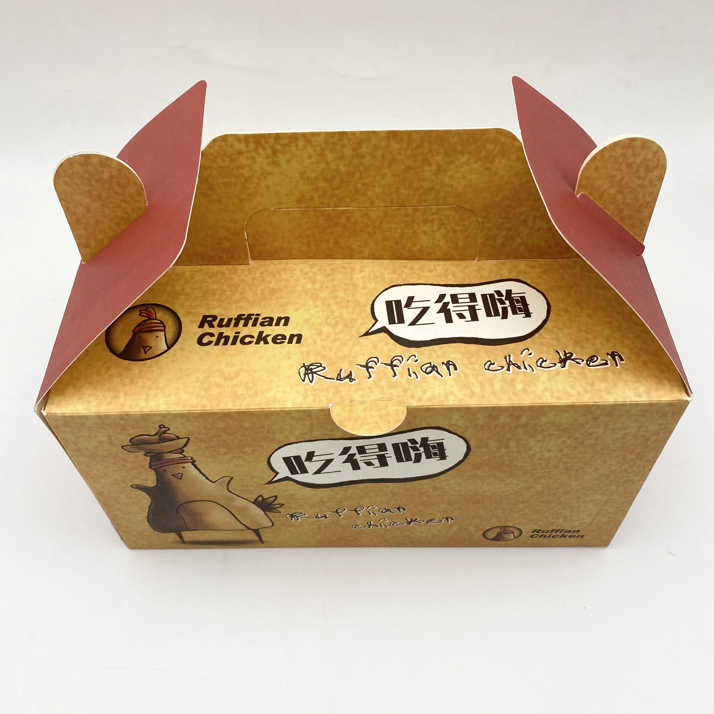 Waterproof and oilproof takeaway snacks fast food takeaway fried chicken kraft paper box with handle