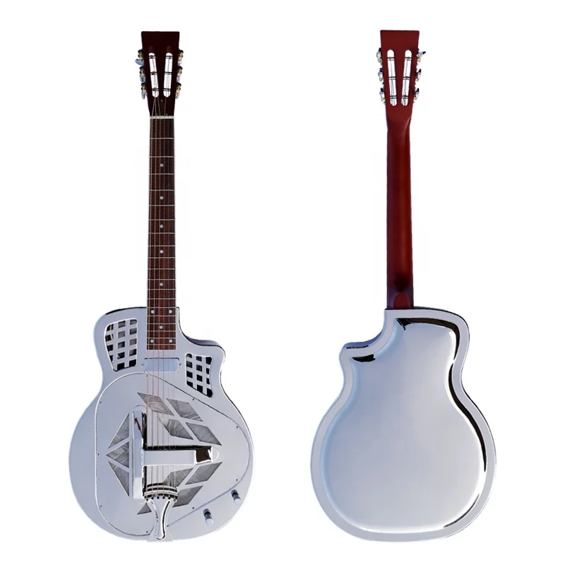Aiersi brand Glossy Chrome plate bell Brass Cutaway electric tricone resonator guitar Blues slide bluegrass string instrument
