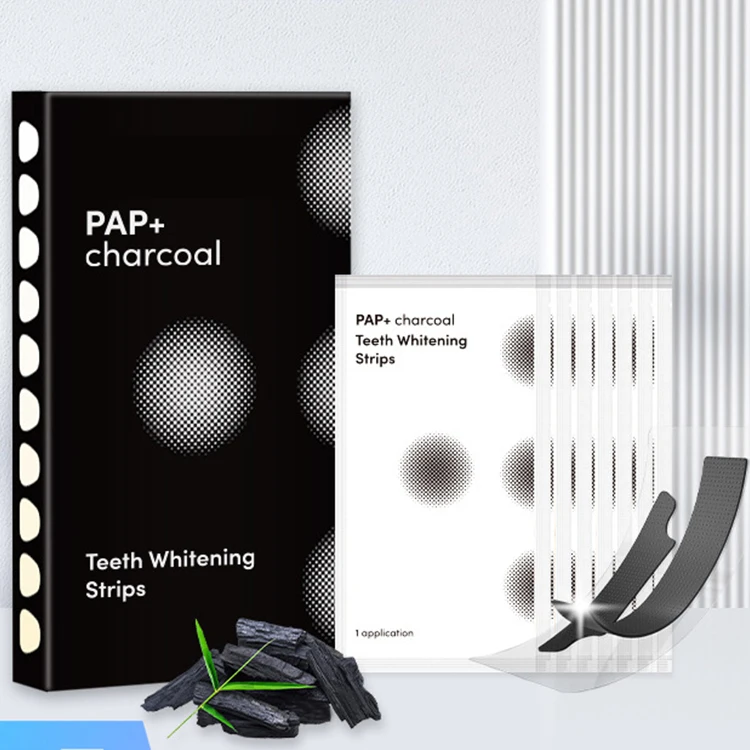 Private Label Dental Charcoal PAP+ Non Peroxide Teeth Whitening Strips With 7 PAIRS/14 pcs