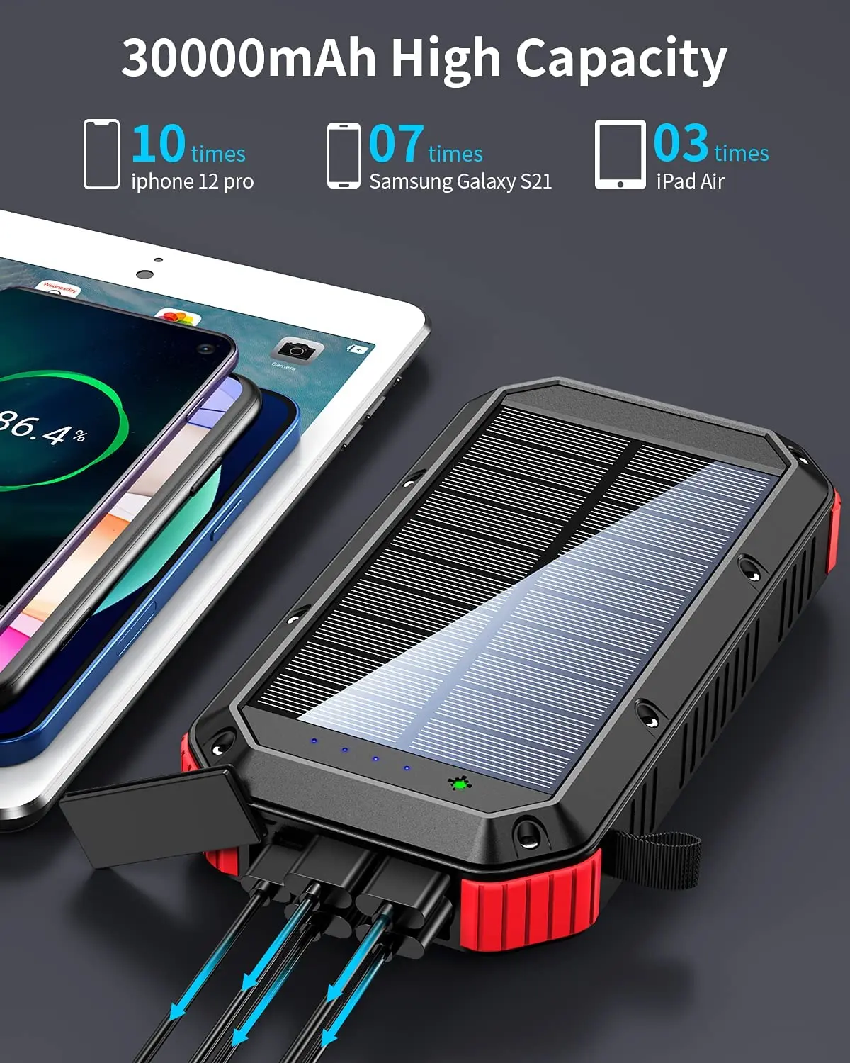 Universal Charger Plugs H8 Power Charge Solar Powerbank Caricatore Solare 20000mah Mobile Poweer Rosh Power Bank
