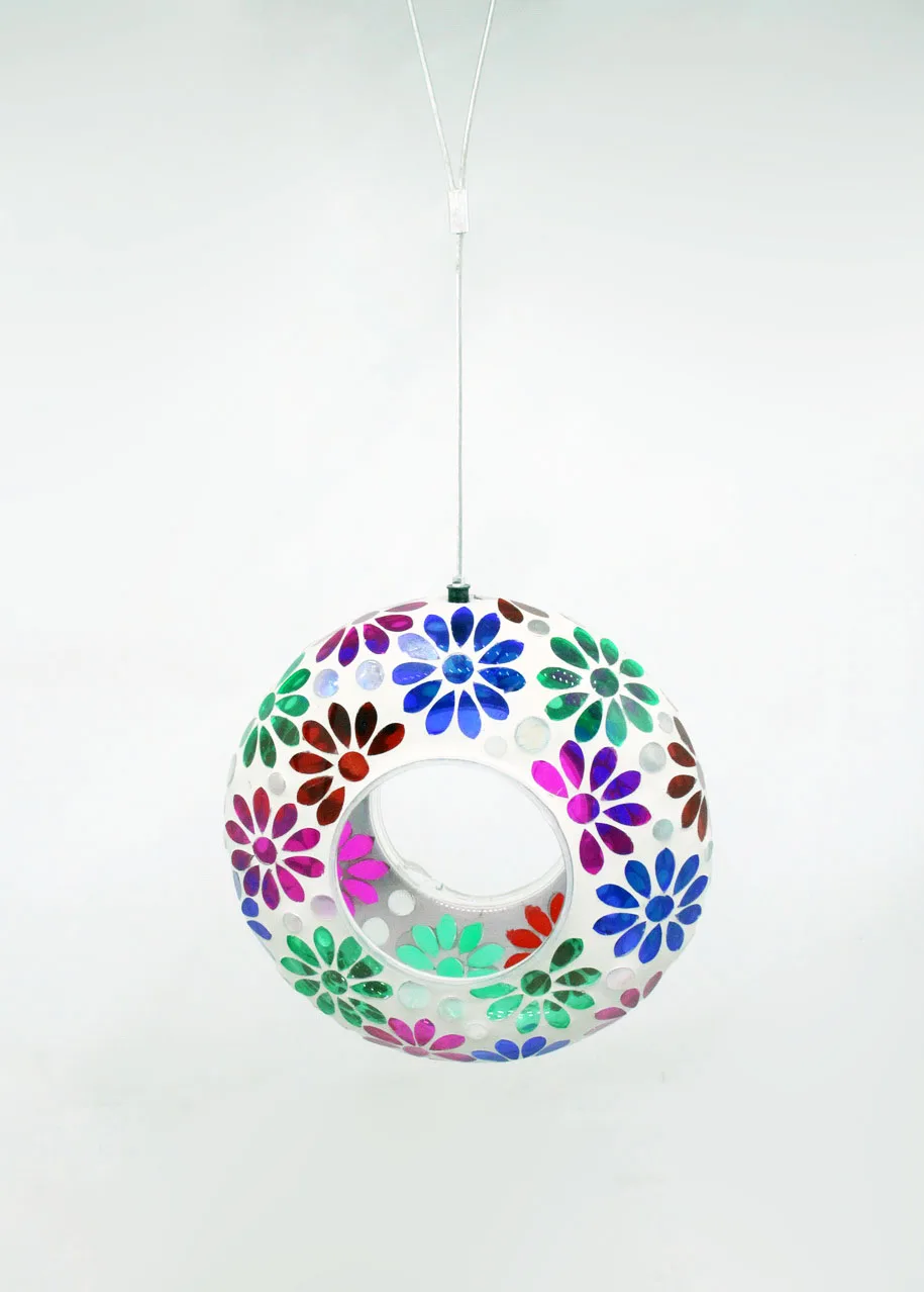 Bird Feeder for Outside Round Decorative Birdfeeder with Glass Mosaic Design for Outdoors Hanging