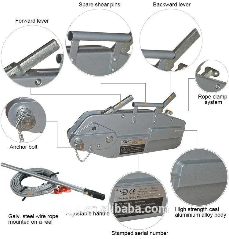 hot selling  wire rope  DSL-TW5400B  hand winch  manual  anchor lever trailer winches Wire Rope Tractor 5.4ton