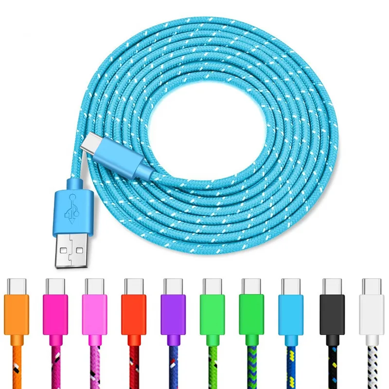 1M/2M/3M Braided Nylon Fast Charging Mobile Phone Cables USB Type C For Samsung S8 S9 S10 S20 S21