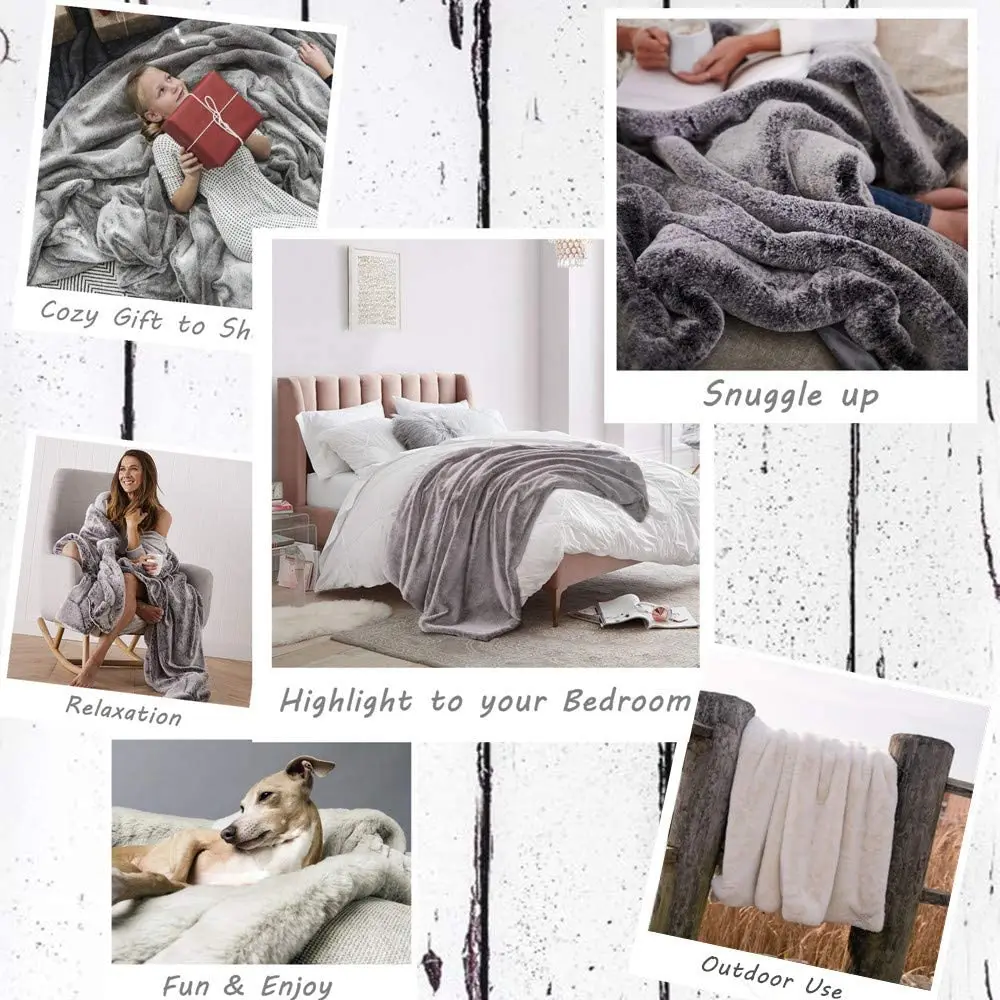 Large Warm Cozy High Quality Luxury Custom Elegant 100% polyester Faux Rabbit Fur Blanket