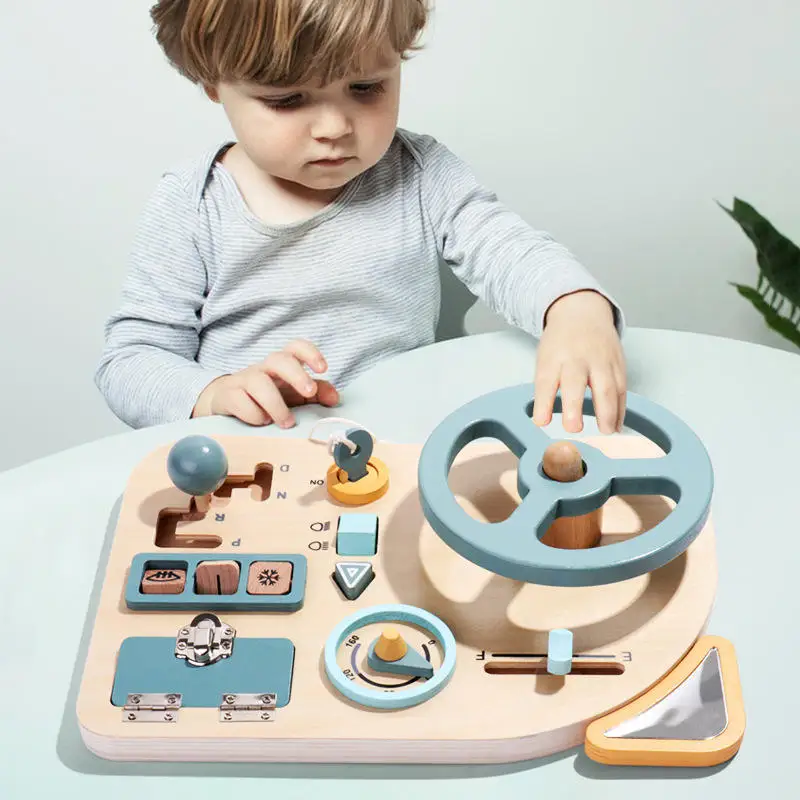 Newly Design Car Steering Wheel Busy Board Educational Wood Baby Toys For Kid