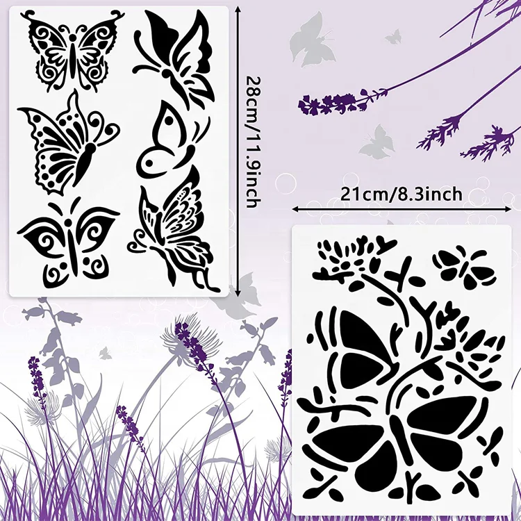 6 Pieces Butterfly Painting Stencils Dandelion Flowers Template  Reusable  Wall Stencils