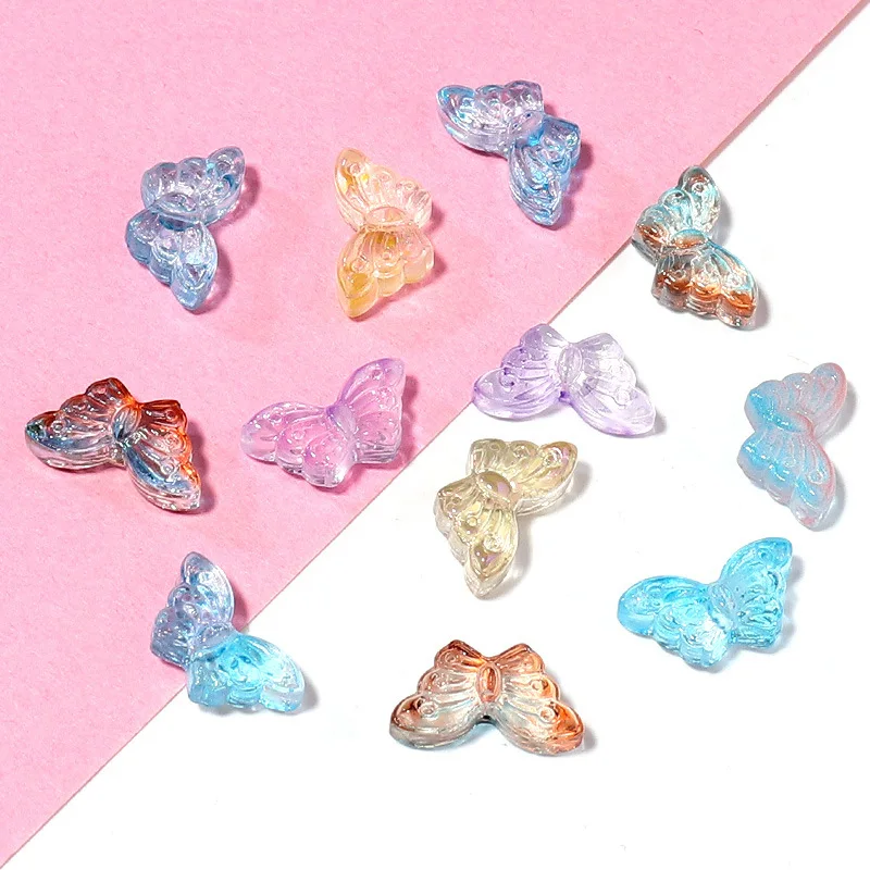 Hobbyworker 15*8mm Glass Glaze Colorful Transparent Butterfly Loose Beads For Mobile Chain Accessories Jewelry Making B0644