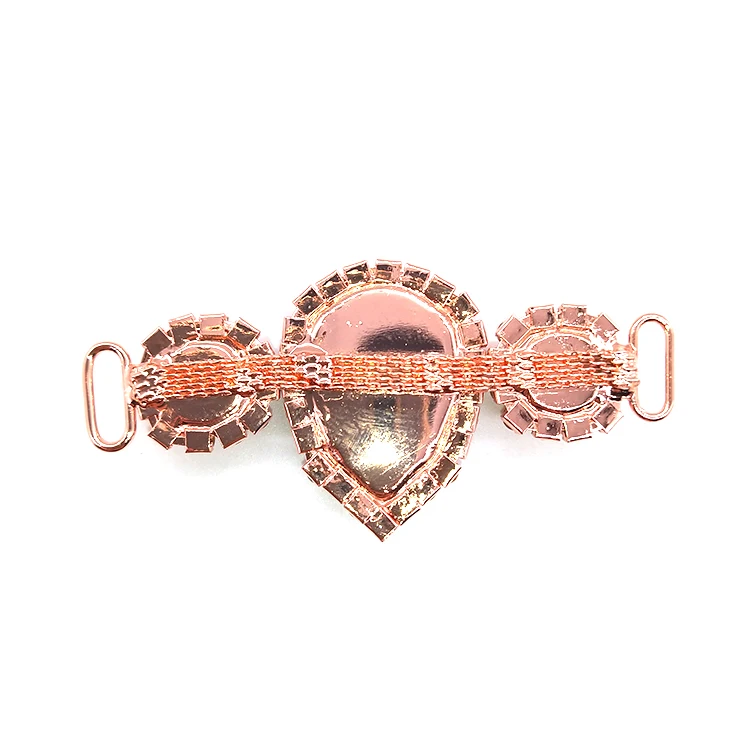 Factory Wholesale Fashion Glass Bra Buckle Rose Gold Alloy Light Peach Rhinestone Bikini Connector For Women Swimsuit Decoration