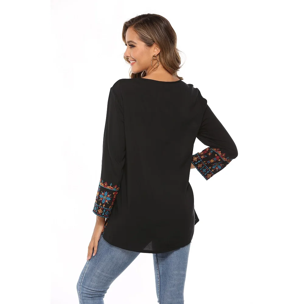 embroidery women casual tunic blouse  long sleeve stocks