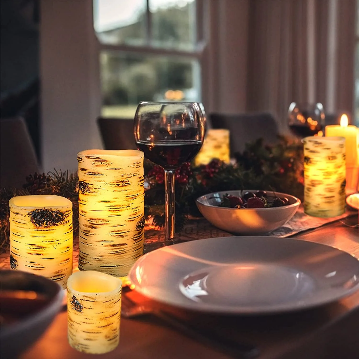 High Quality Flickering LED Candles Christmas Flameless Candles with Remote Real Wax Birch Bark Candle Lights for Home Bookcase