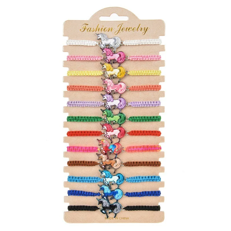 wholesale charms color Unicorn braided rope bracelet set enamelled fashion comic card Love Unicorn Girl bracelet