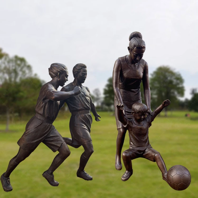 Sports ball figure family child cast copper bronze sculpture