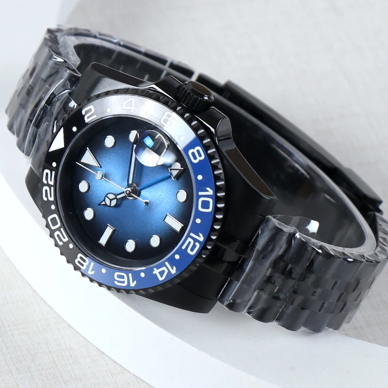 40mm DIY Logo Name NH34 Watch 40mm NH34 Movement Automatic Mens Watch 10Bar Sapphire Crystal Waterproof Mechanical Watch Black
