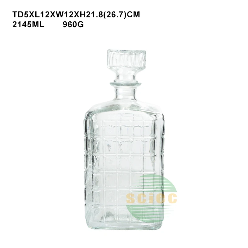 Hot-selling glass drinking bottle sets transparent glass whiskey decanter with airtight glass lid