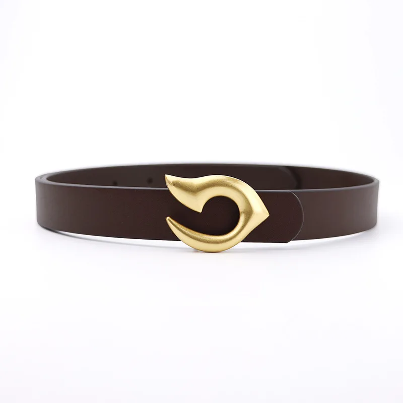 Custom models c word metal press buckle head layer cowhide belt with skirt simple trend belt Genuine leather belts from Pakistan