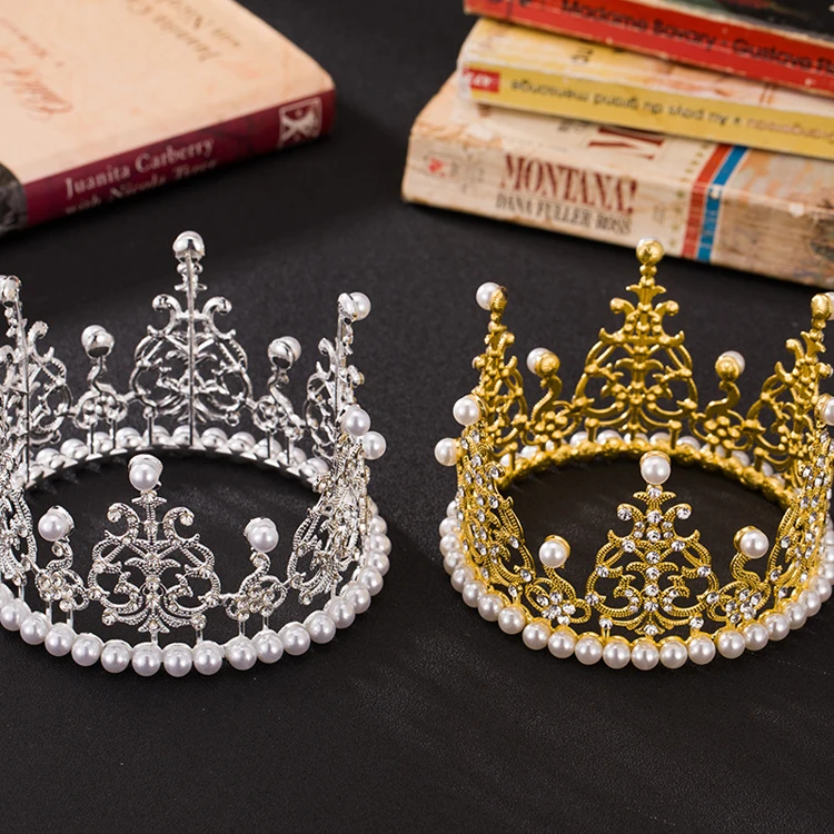Party supplies New crystal pearl birthday crown cake topper girls princess crown tiara headband