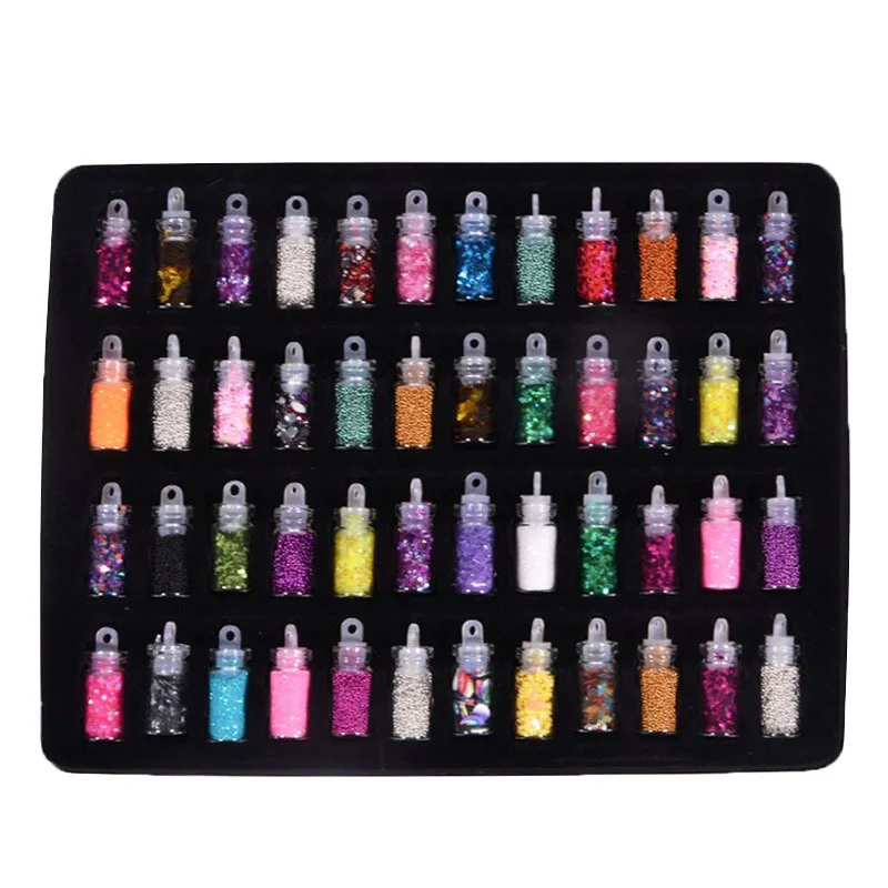 48 Colors Acrylic Nail Art Powder Set Sparkling Pink Sequins Hexagonal Decorations Glitter Nail Sequins Powder Set
