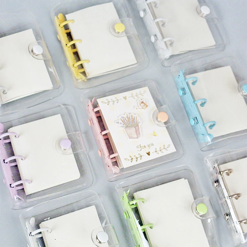 Mini 3 hole spiral notebook 3 hole loose leaf binder planner pvc transparent diary pp paper zipper bag