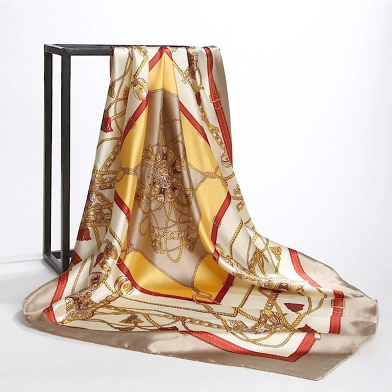 90*90cm Square Silk Scarf Women Print Hair Neck Hijab Scarf Muslim Female Chiffon Shawl Wrap Head Scarves Muffler Pareo Bandanna