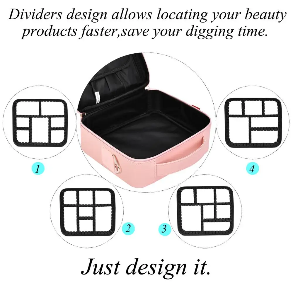 2 Layer Large Capacity Portable Organizer Makeup Bag Cosmetic Train Case Cosmetic Bag with Mirror for Cosmetics Make Up Tools