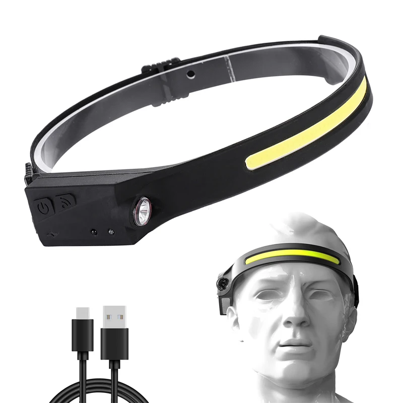 Headlamp Sensor Headlight with Built-in Battery Flashlight USB Rechargeable Head Lamp Torch 5 Lighting Modes Work camping Light