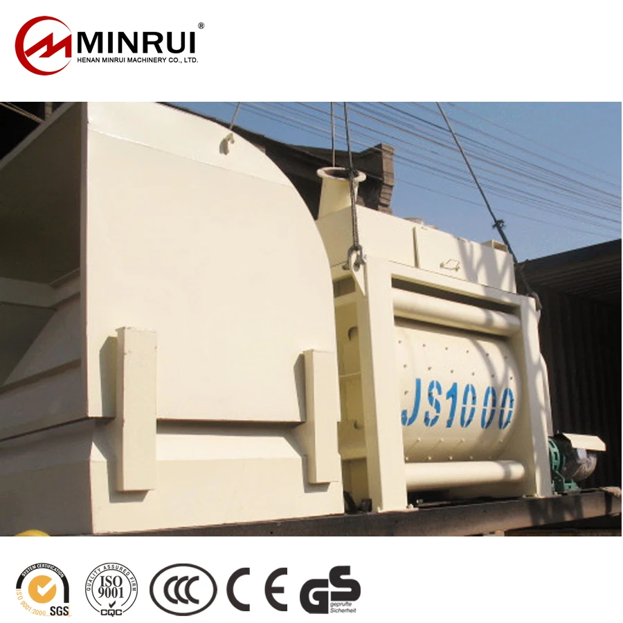 Minrui JS1000 Mortar Volumetric Concrete Mixer Skip Hook Lift Plaster Cement Power With Winch For Sale
