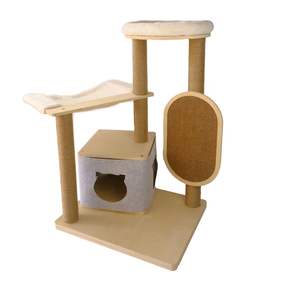 Hot Sale Large Cat Tree with Sustainable Wood Sisal Scratcher Board and Hemp Cat House Perfect Climbing Frame Toy for Cats Dogs