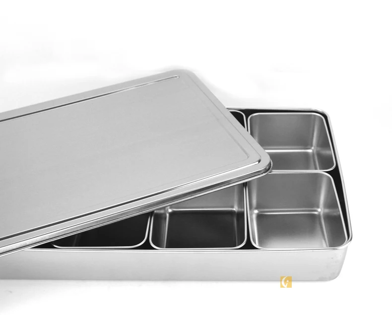 Hot selling rectangular stainless steel Japanese style 8 compartment seasoning box with lid spice container box storage box