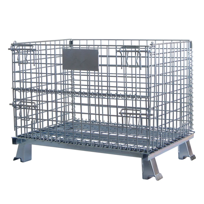Kingsun folding  WIRE MESH STORAGE BASKET stackable zinc rolling metal industrial storage wire frame cage containers pallet