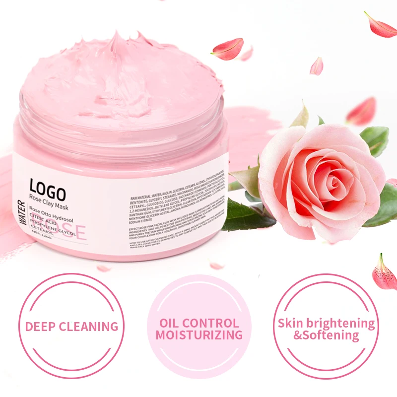 Rose Clay Mask Custom Facial Cleansing Detox Whitening Natural Vegan Cosmetic Facial Skincare Pink Mud Rose