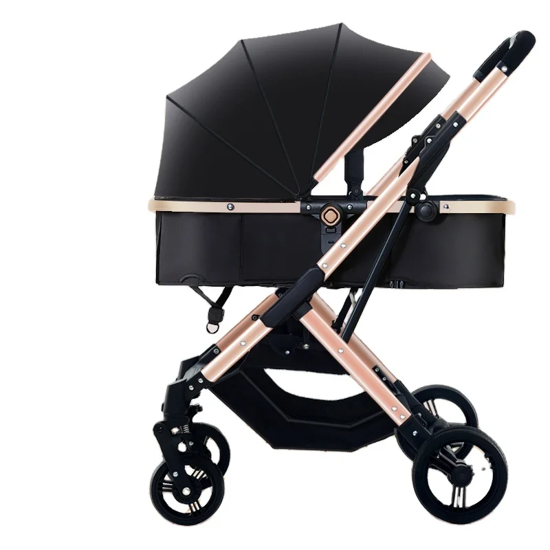 Foldable Aluminum Alloy Pram Stroller Anti-Shock Pram 2 in 1 High Landscape Convertible Stroller for Infant Newborn Baby