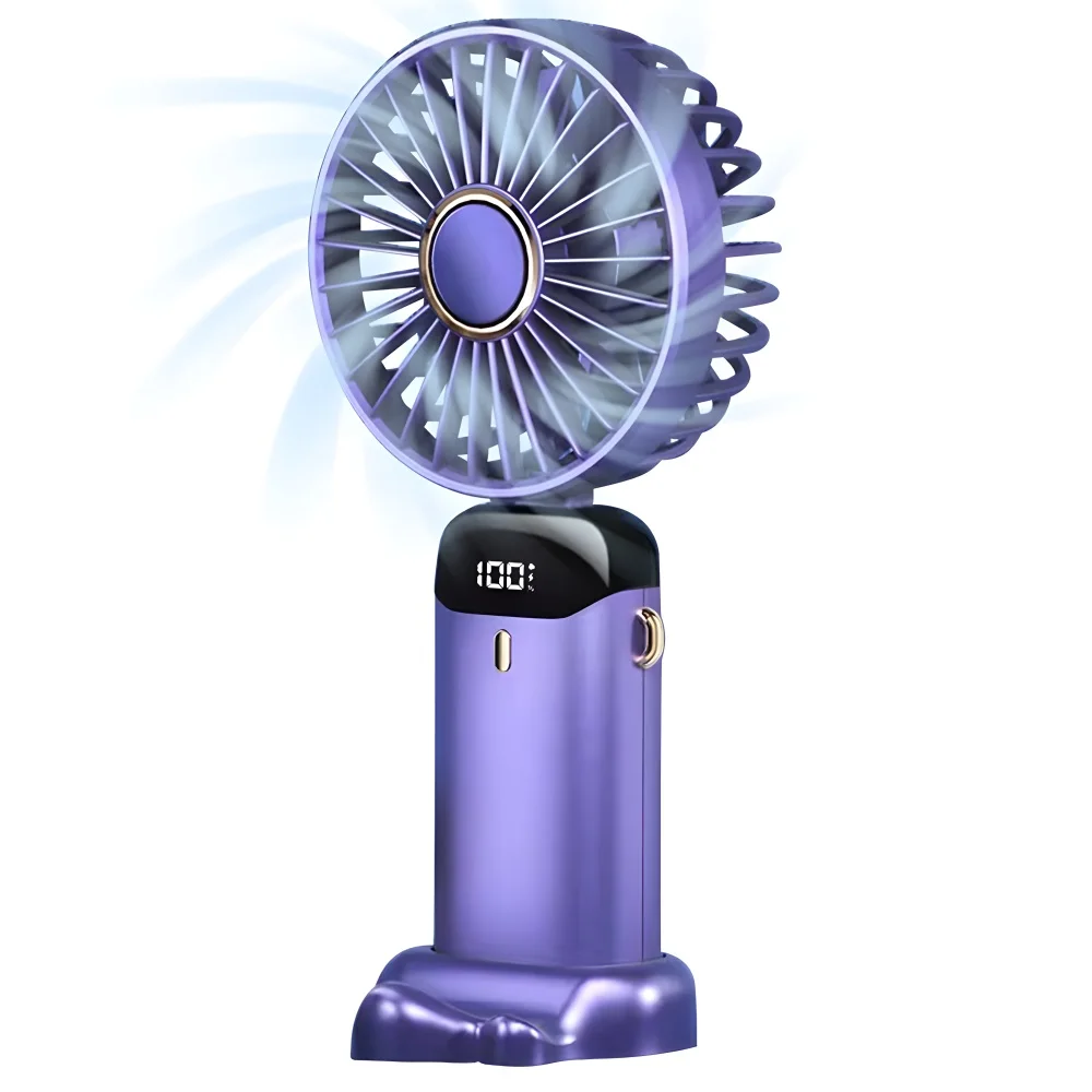 Mini Foldable Portable Fast Air Cooling USB Charging Handheld Electric Desk Table Fan With Display Hanging Neck for Home Office