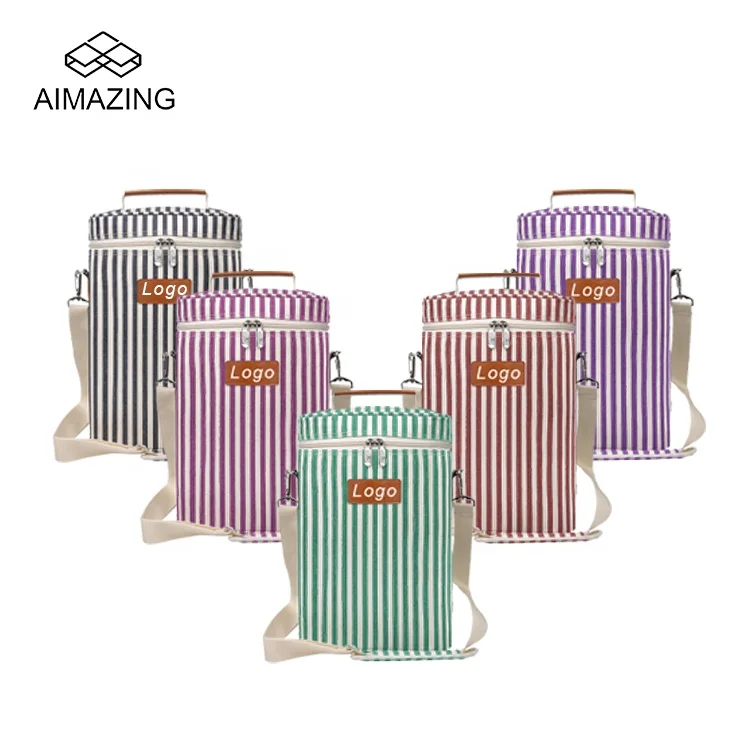 Custom Logo Insulated Portable Wine Tote Carrier For Beach 2 Bottle Reusable Wine Cooler Bag