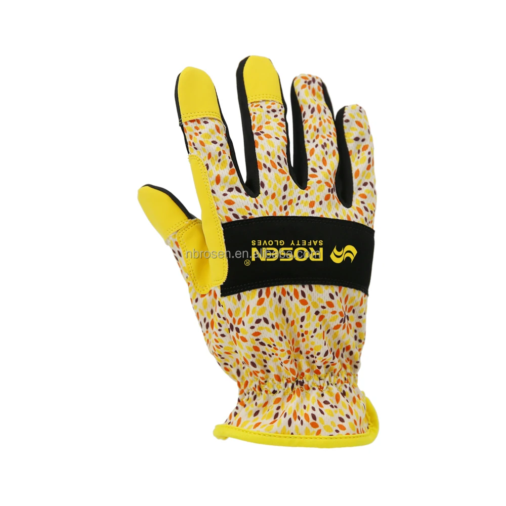 Breathable Touch Screen Spandex Nubuck Leather Palm Flower Printed Ladies Planting Gardening Working Gloves for Women