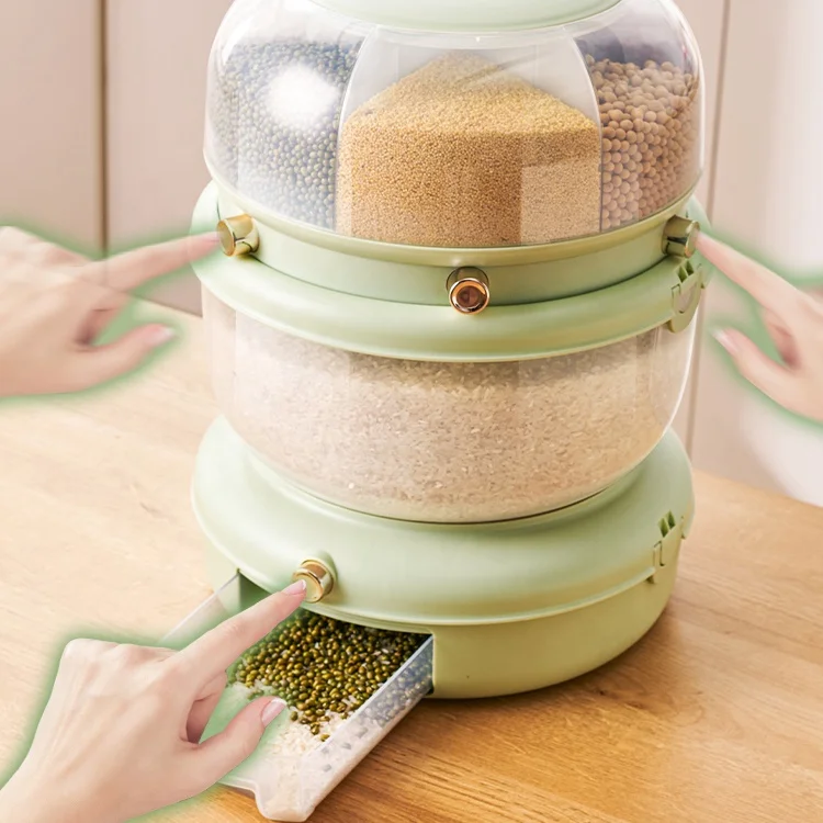 2022 Amazon Kitchen Large Capacity Rotating Grain Storage Container Dry Food Rice Grain Dispenser