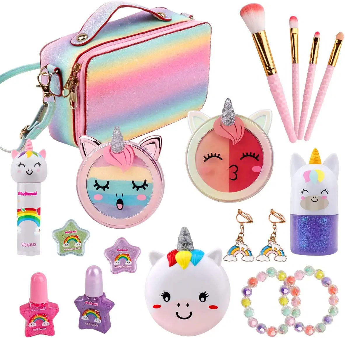 Girls unicorn makeup bag private label washable real makeup set kids cosmetic toys