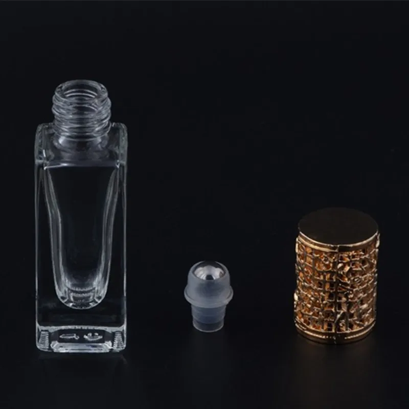 7ml Thick bottom Glass perfume roller ball bottle roll on clear vial with metal ball & gold red silver purple pink screw cap