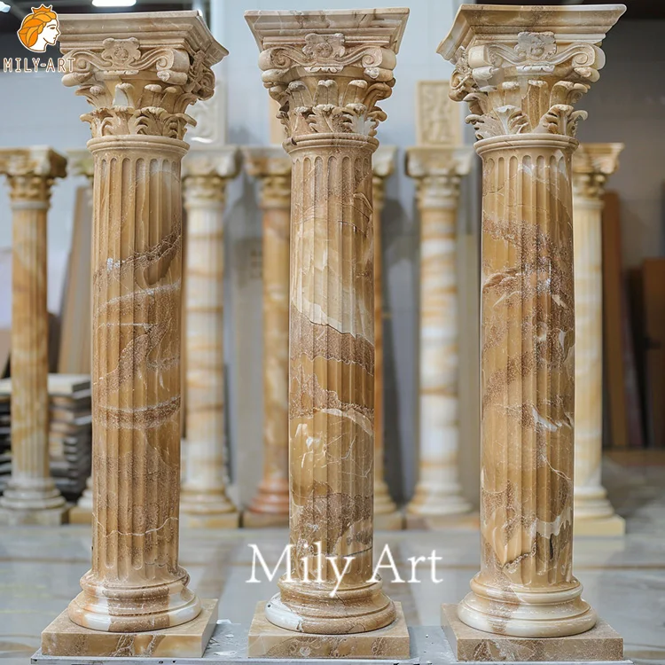Outdoor Hand Carved Classic Design Solid Marble Column Pillars Sculpture