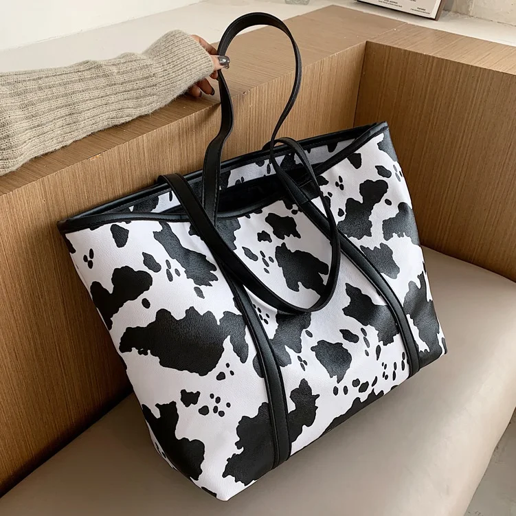 
Новое поступление, большая сумка через плечо с коровьим принтом, модная дорожная сумка-тоут для женщин 
