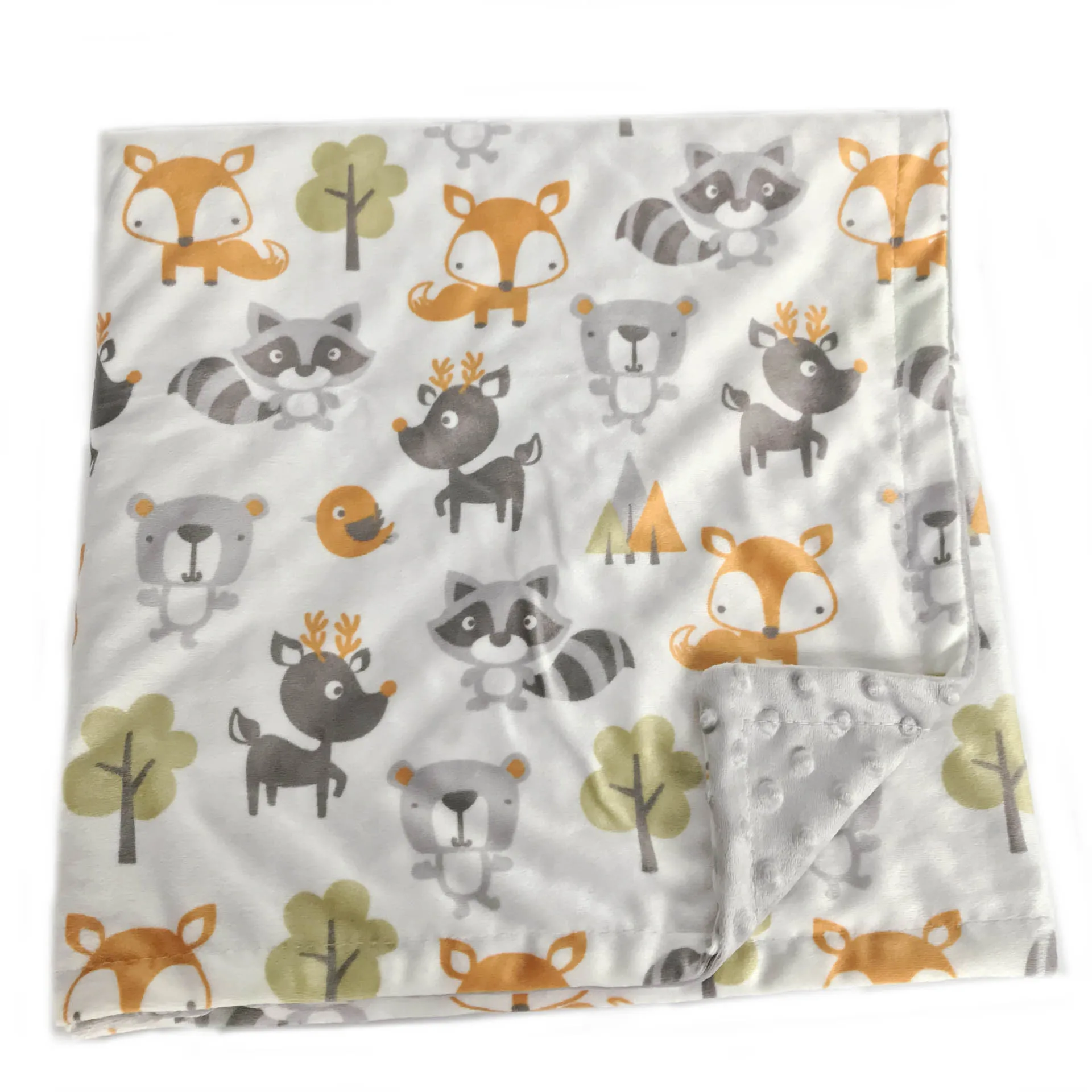 Double layer cartoon printed dot faux fur baby swaddles wrap travel baby blanket minky