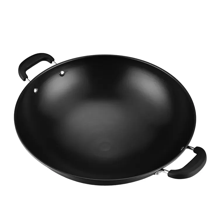 Chinese Big Wok Pan Two Handle Cast Iron Deep Fry Kadai Pan