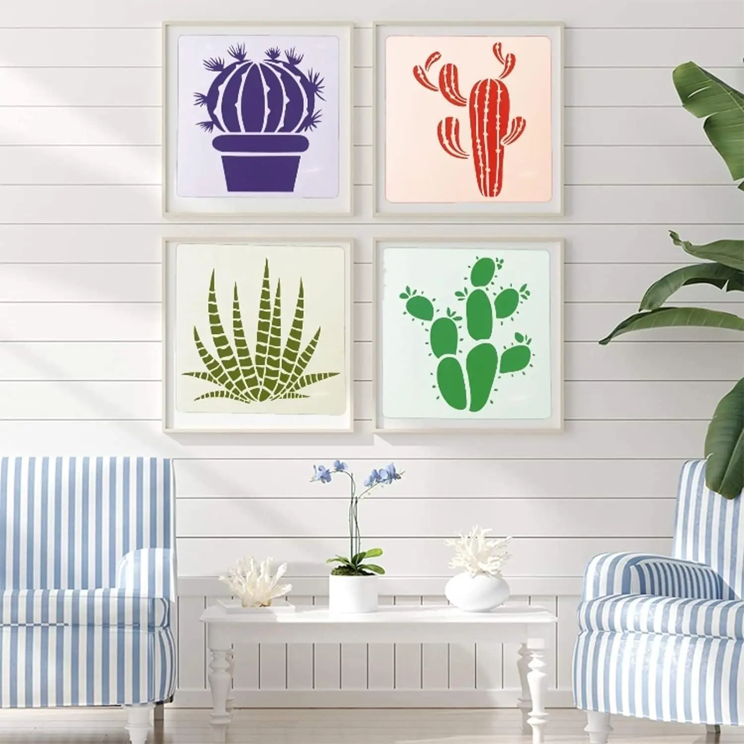 16pcs Cactus Stencil For Painting Tropical Cactus Stencil Cacti Template for Children Room Wall With Metal Open Ring