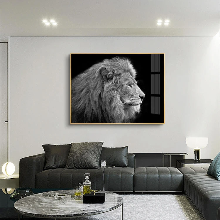 Living Room Lion Decorative Painting Animal Mural Bedroom Lion Black and White Wall Art Office Tiger Background Wall Painting