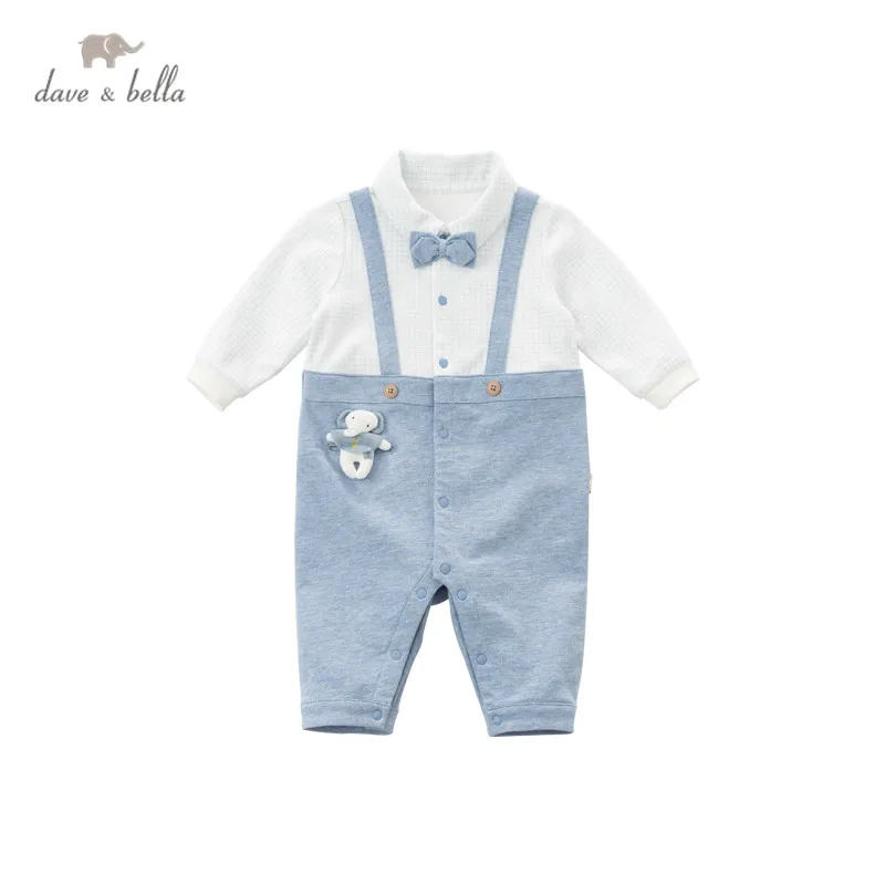 DBH15939 dave bella spring new born baby boys fashion removable bow jumpsuits infant toddler clothes children romper
