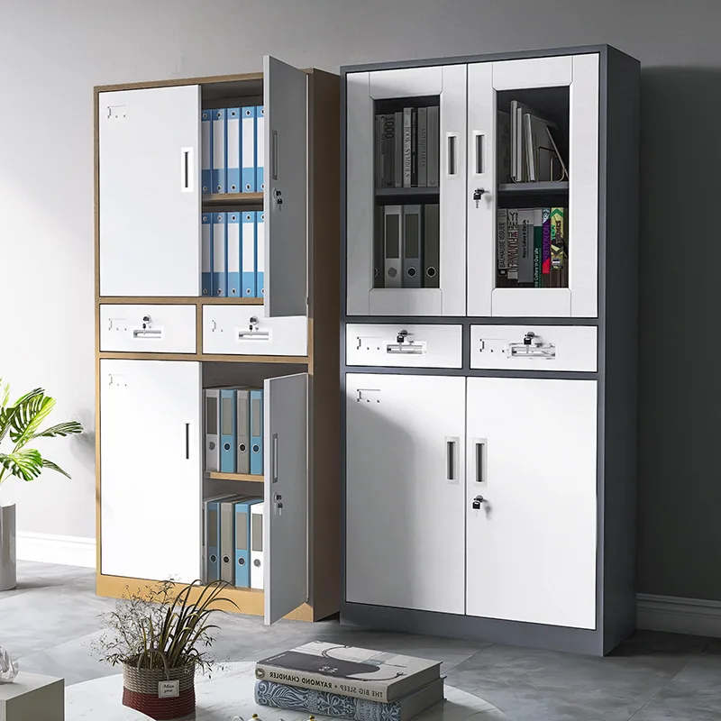 Commercial Office Furniture Steel Office 2 Swing Glass Door Metal File Filing Storage Cabinet