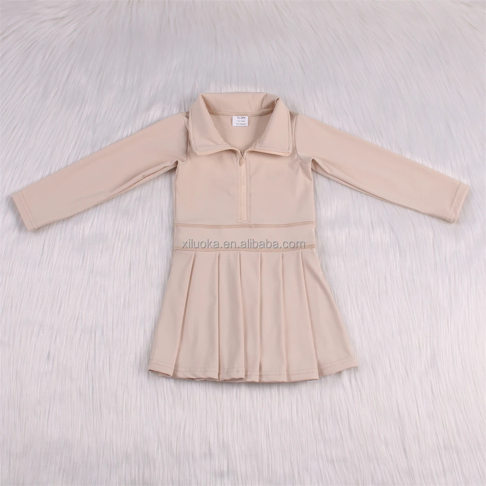 Solid Color Baby Yoga Dress With Shorts Quick Dry Long Sleeve Teen Girls Knee-length Dresses Breathable Kids Running Activewear